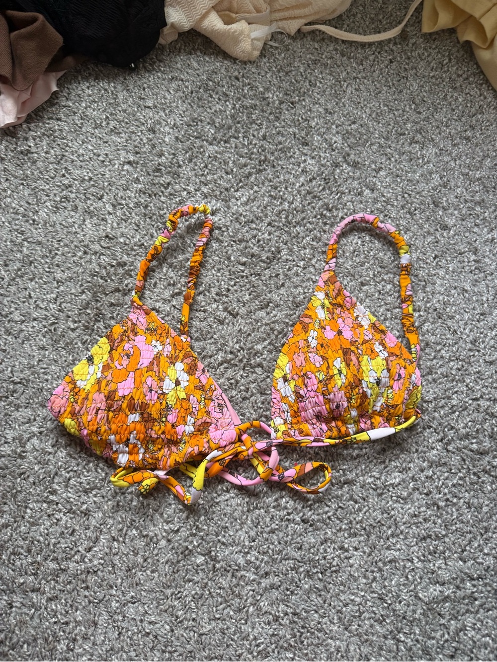 Xhilaration Pink & Yellow Floral Triangle Bikini Top